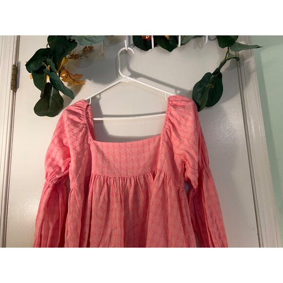 In the Style Tie Front Blouse Womens Size 8 Pink Boho Peasant Top Long Sleeve Sq - Picture 10 of 16